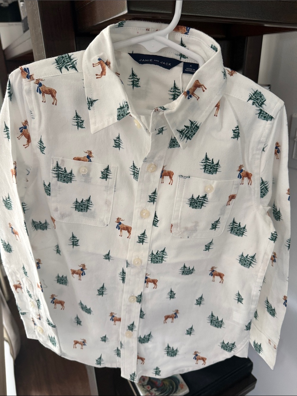 Janie and Jack winter reindeer Christmas button down NWT 4